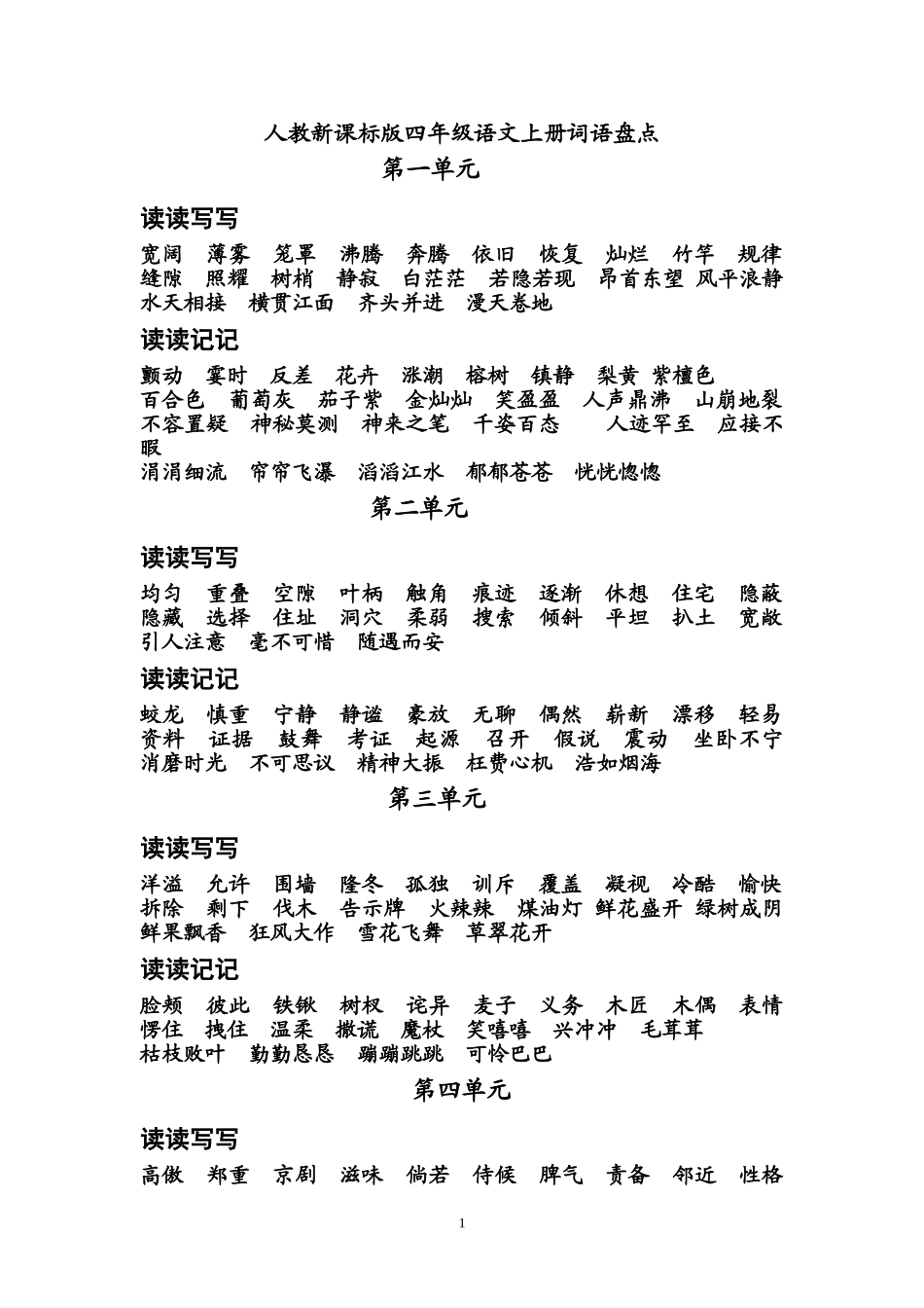 四年级上册词语盘点中四字词语解释_第1页
