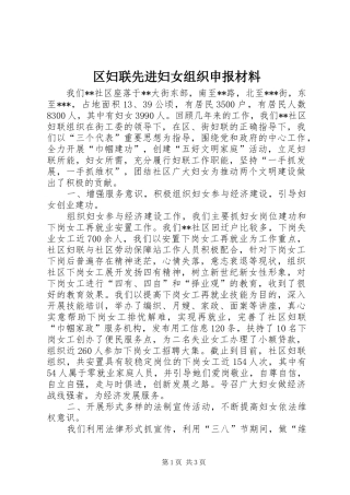2024年区妇联先进妇女组织申报材料