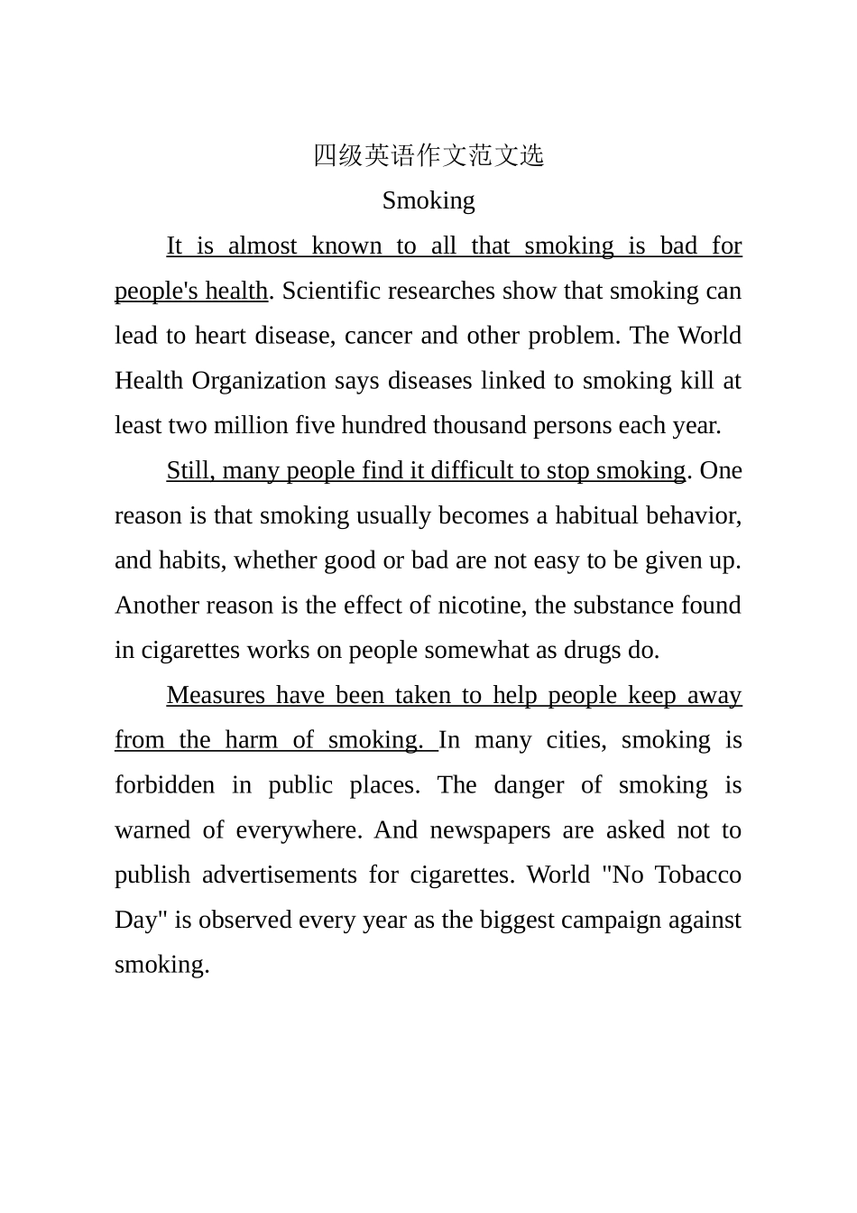 四级英语作文范文选_第1页