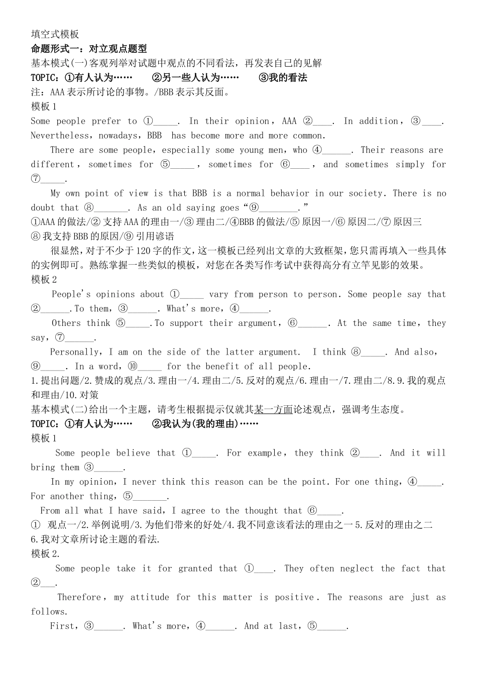 四级英语作文填空式模板_第1页