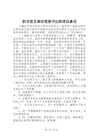 2024年机关党支部对党委书记的评议意见