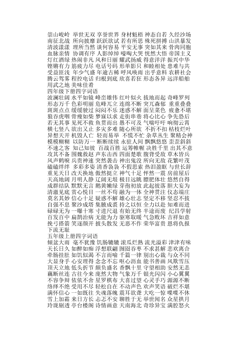 四年级上册要求掌握的四字词语_第2页