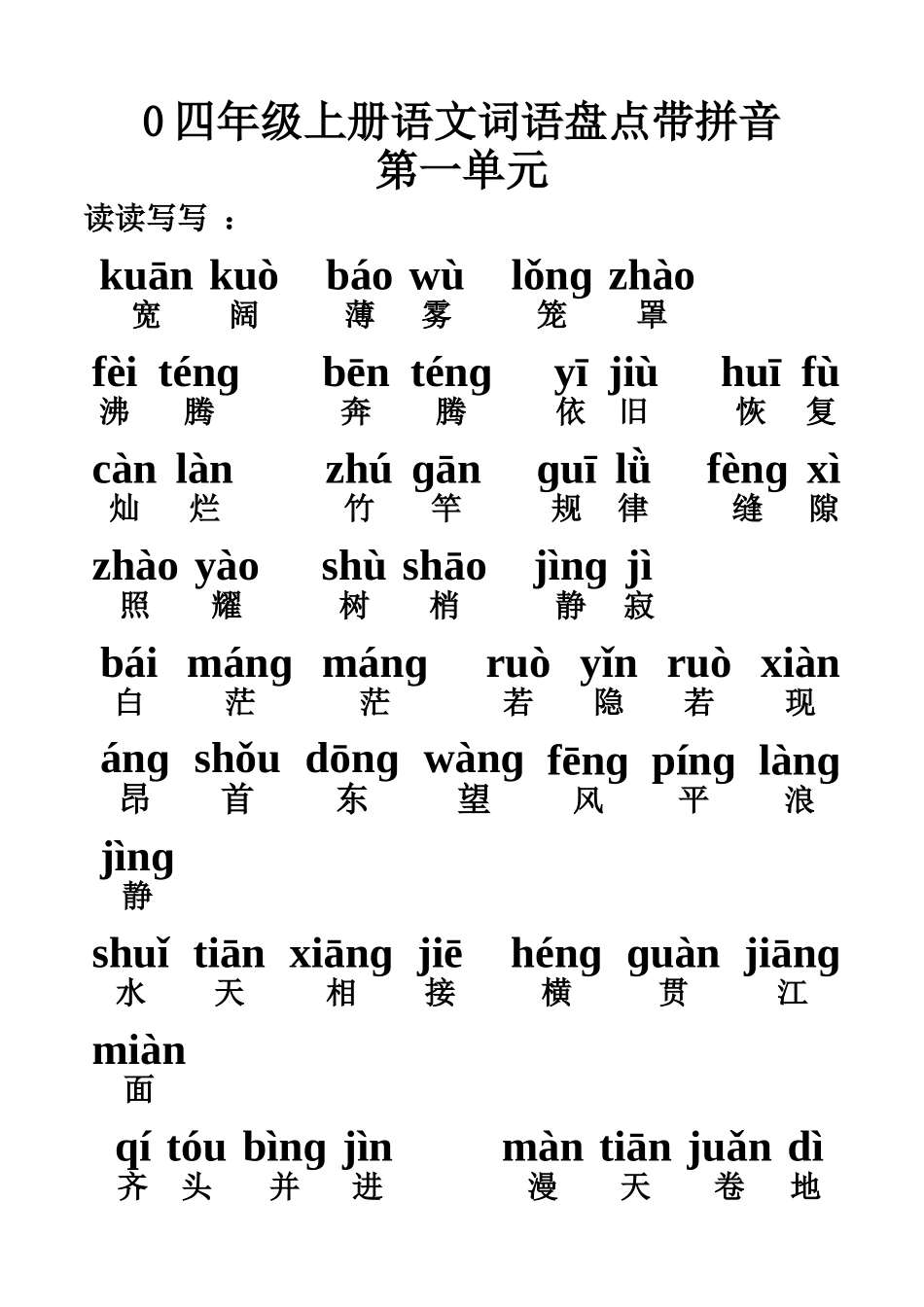四年级上册语文词语盘点带拼音_第1页