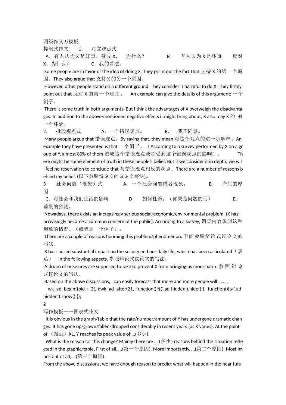 四级作文范文大全(含万能作文模板)_第1页