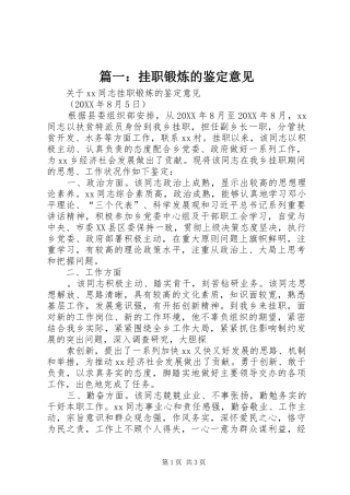 2024年挂职锻炼的鉴定意见