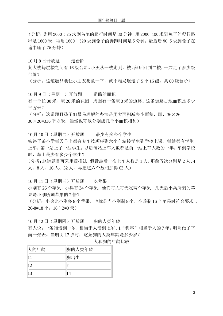 四年级数学“每日一题”题库_第2页