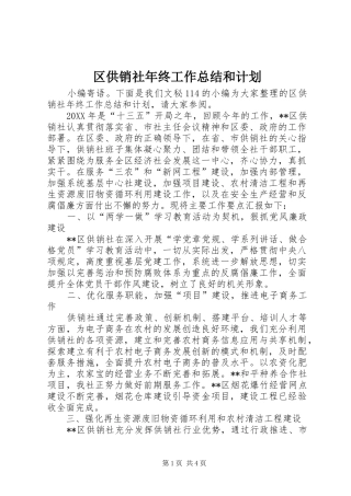 2024年区供销社年终工作总结和计划