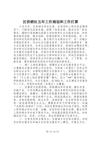 2024年区供销社五年工作规划和工作打算
