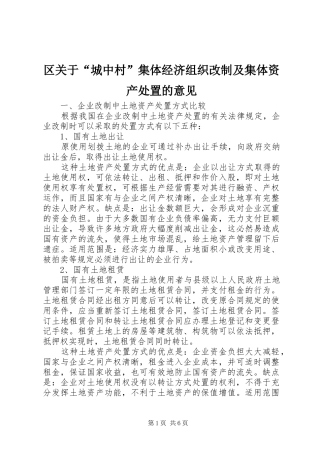 2024年区关于城中村集体经济组织改制及集体资产处置的意见
