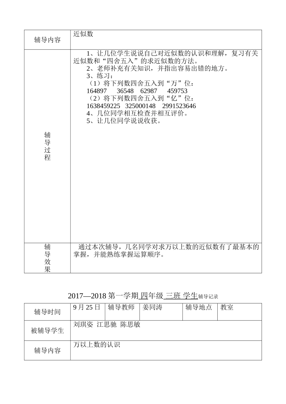 四年级数学学生辅导记录_第3页