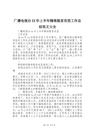 2024年广播电视台上半年精准脱贫攻坚工作总结范文大全