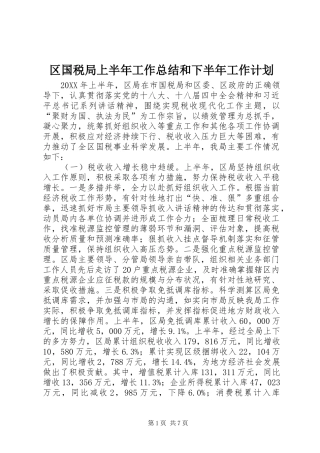2024年区国税局上半年工作总结和下半年工作计划