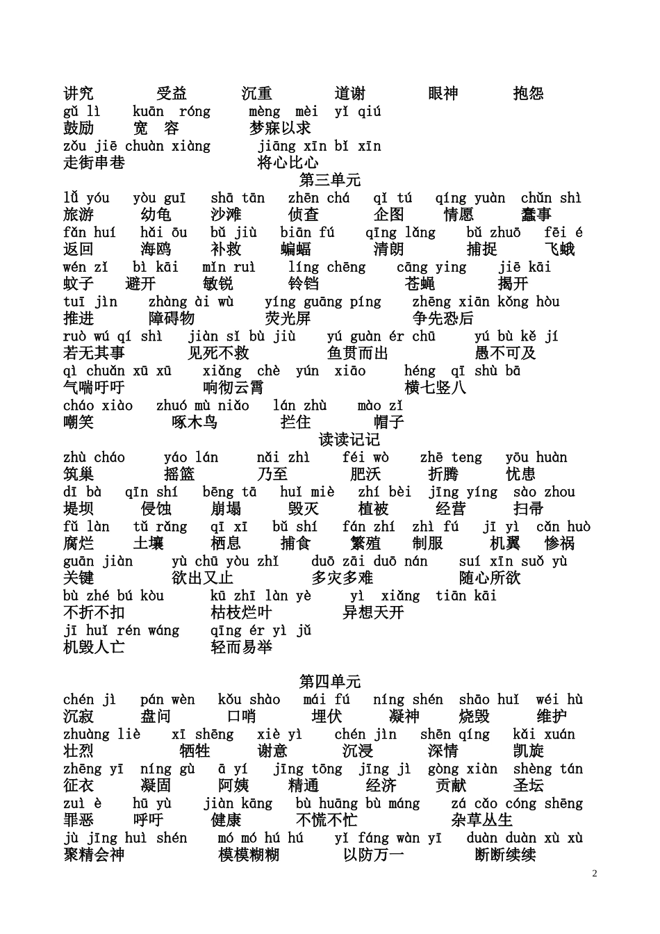 四年级下册语文词语盘点加拼音_第2页