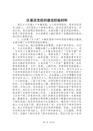 2024年区基层党组织建设经验材料
