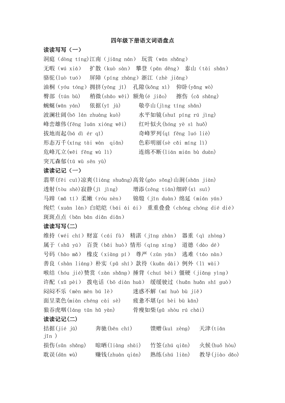 四年级下册词语盘点(带拼音)_第1页