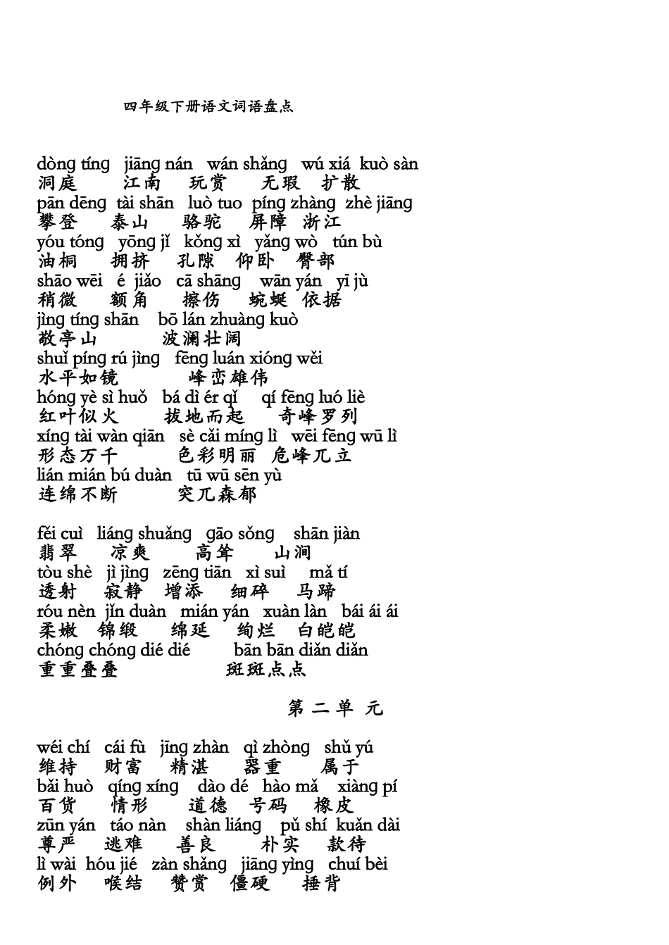 四年级下册词语盘点带拼音_第1页