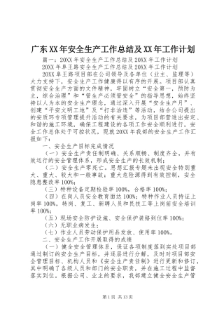 2024年广东安全生产工作总结及工作计划