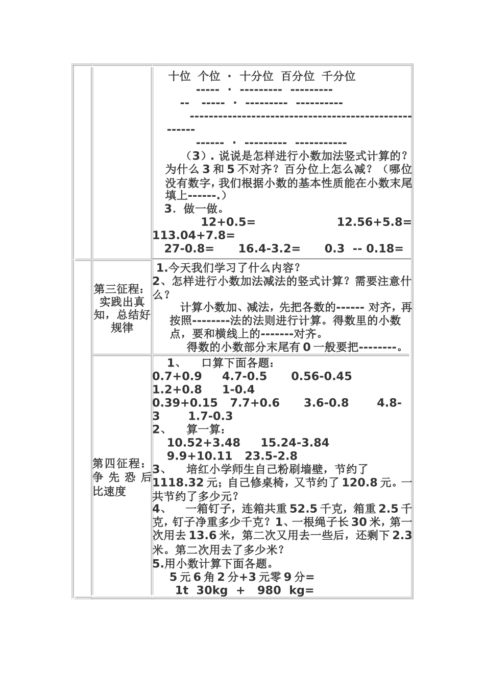 四年级数学下册小数加减法导学案_第3页
