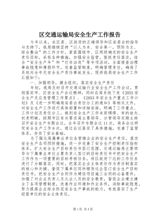 2024年区交通运输局安全生产工作报告