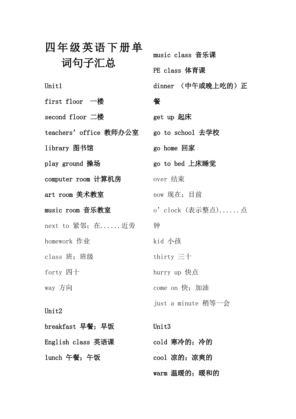 四年级英语下册单词句子汇总_第1页