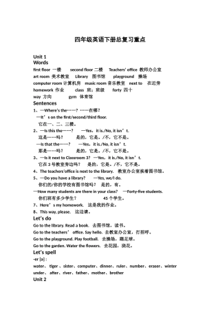 四年级英语下册人教版总复习资料