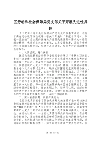 2024年区劳动和社会保障局党支部关于开展先进性具体