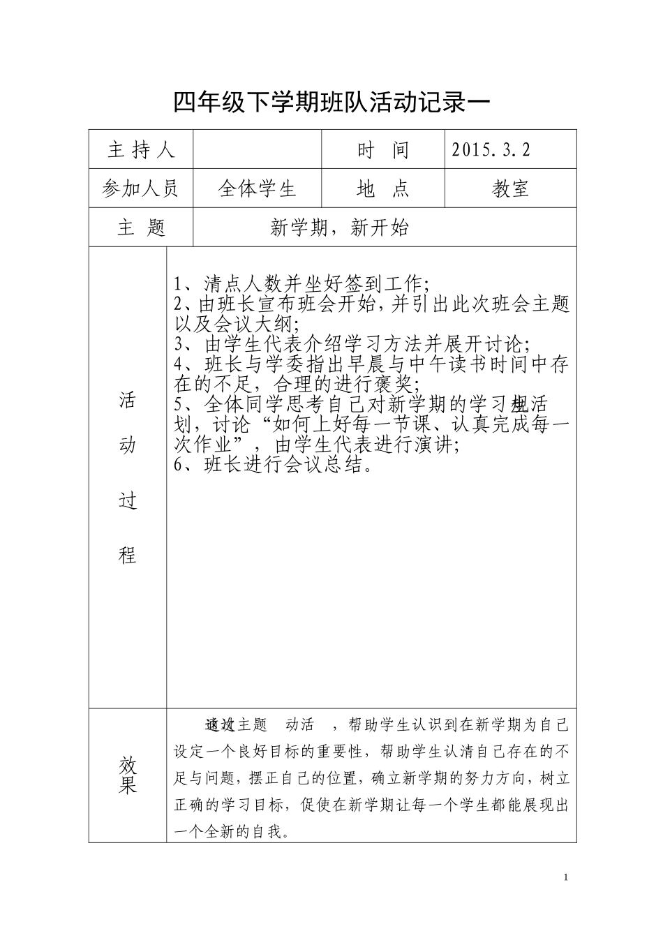 四年级下学期班队活动记录(共6份)_第1页