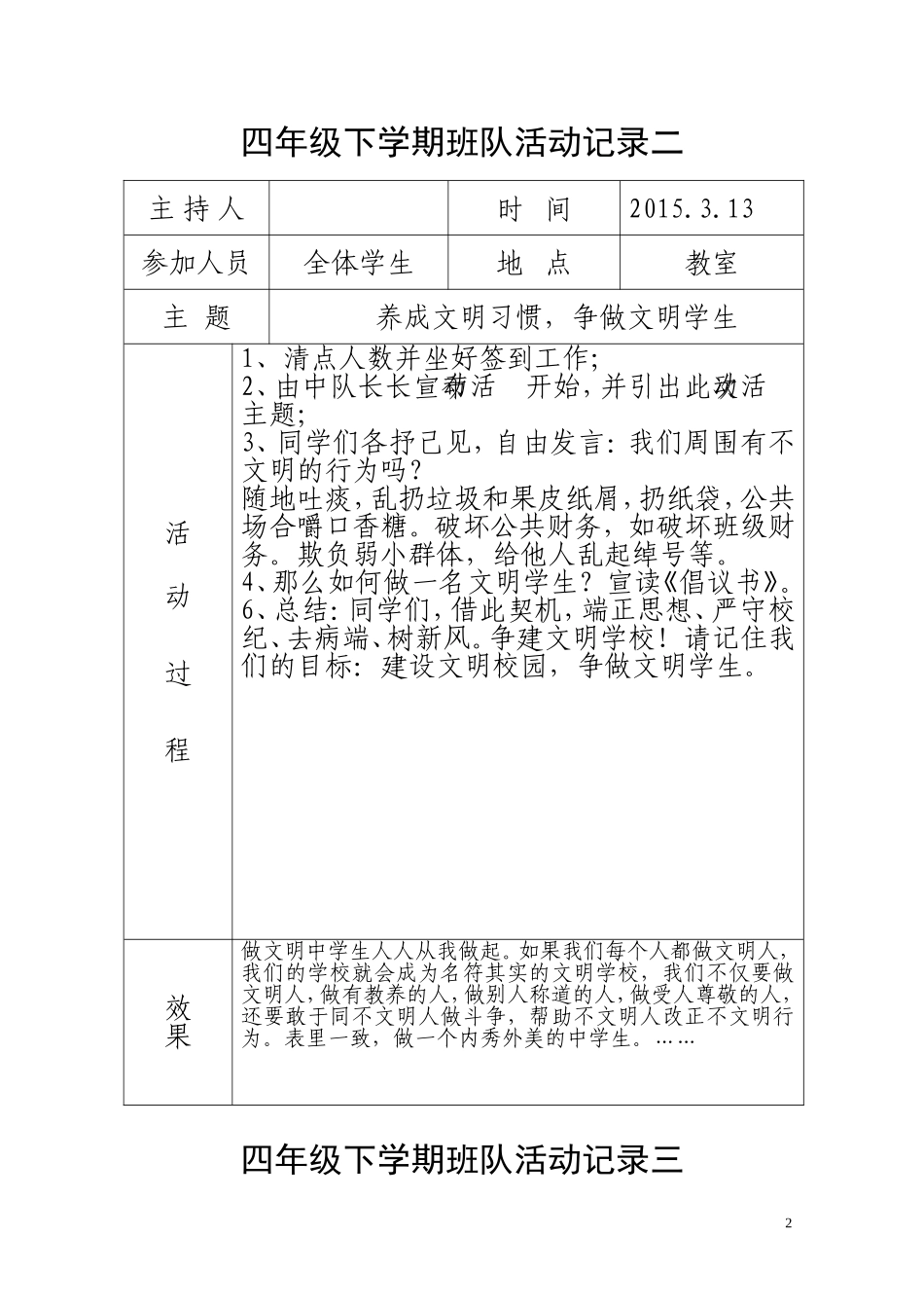 四年级下学期班队活动记录(共6份)_第2页
