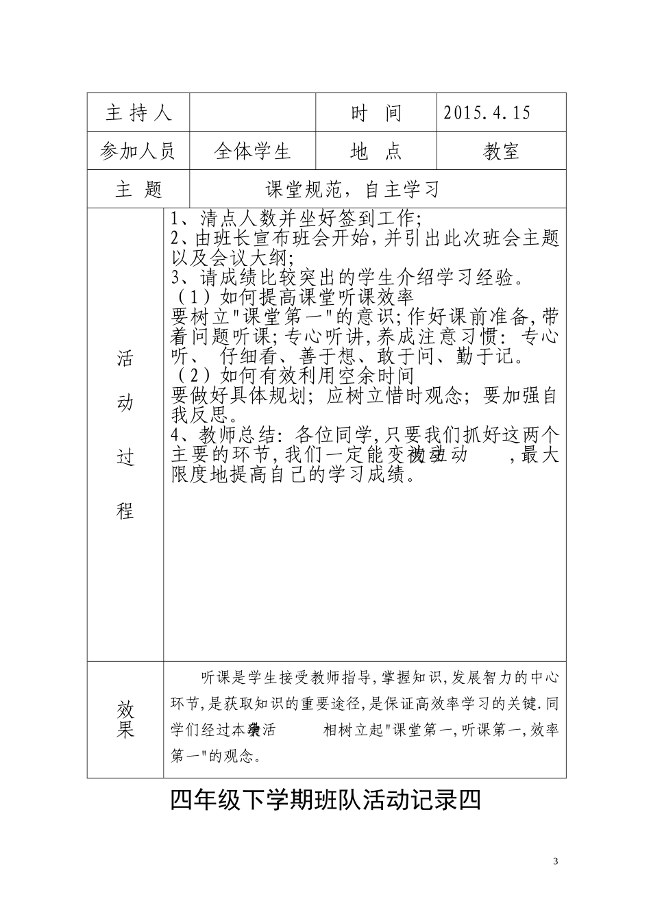 四年级下学期班队活动记录(共6份)_第3页
