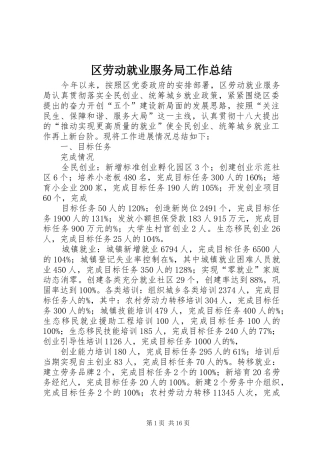 2024年区劳动就业服务局工作总结