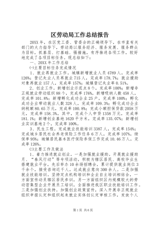 2024年区劳动局工作总结报告