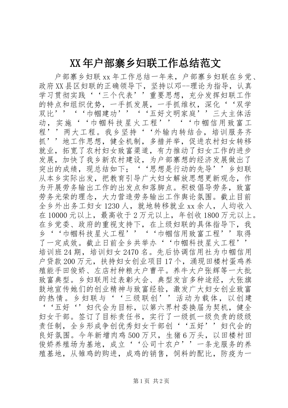 2024年户部寨乡妇联工作总结范文_第1页