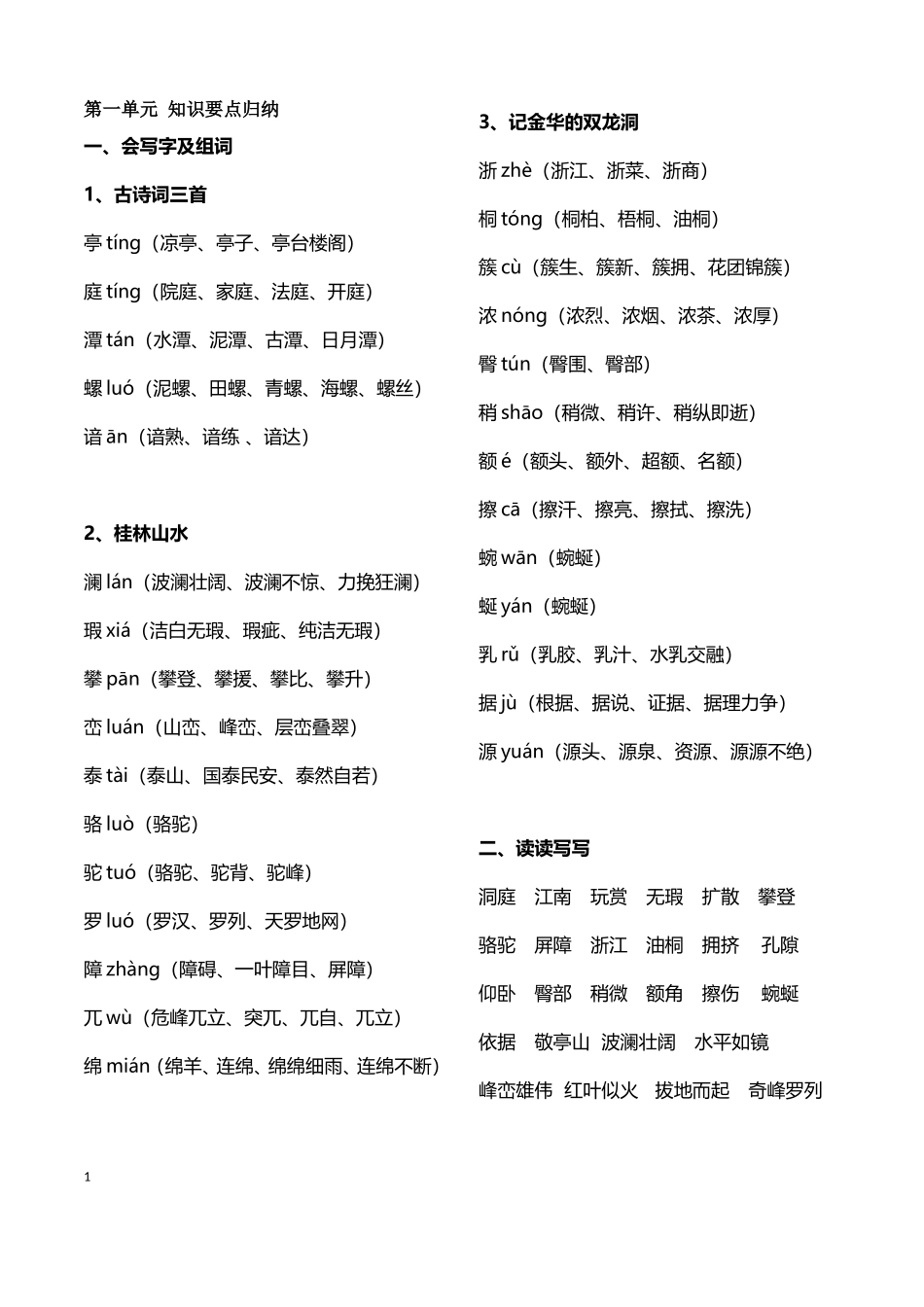 四年级下学期语文知识重点难点汇总_第1页