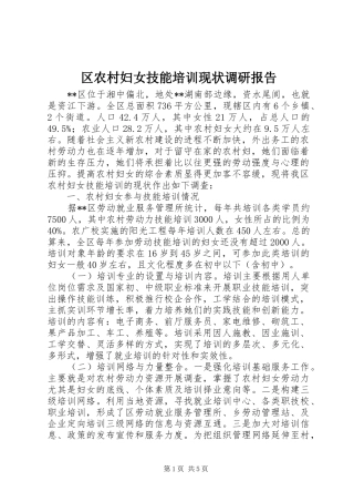 2024年区农村妇女技能培训现状调研报告