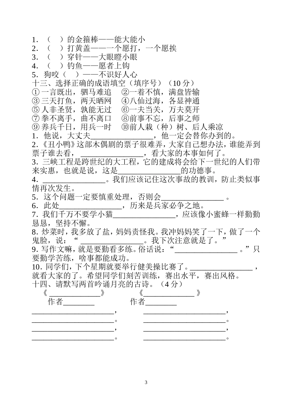 四年级语文素养练习卷_第3页