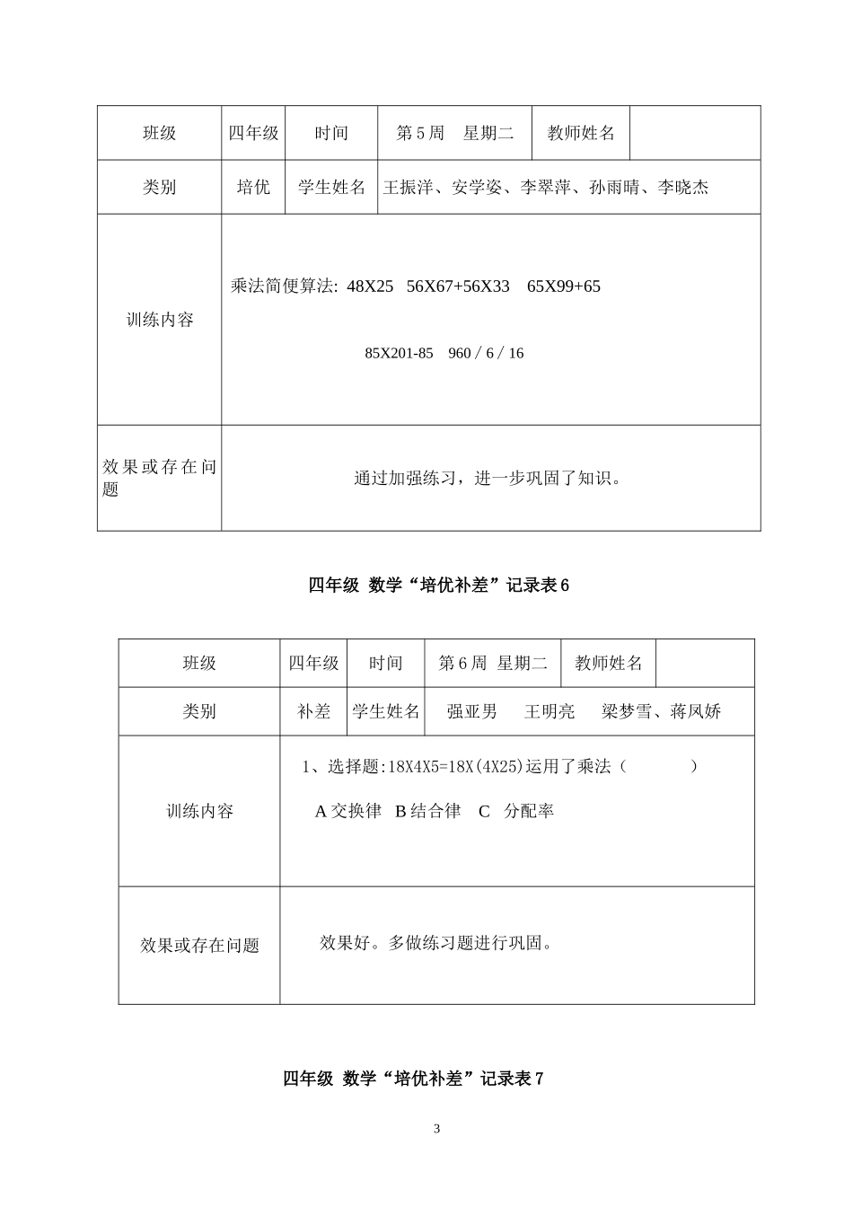 四年级下册数学培优补差记录表-(1)_第3页