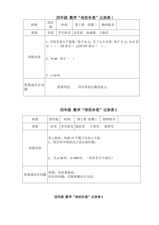 四年级下册数学培优补差记录表-(1)