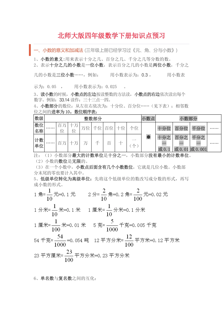 四年级下册数学预习_第1页