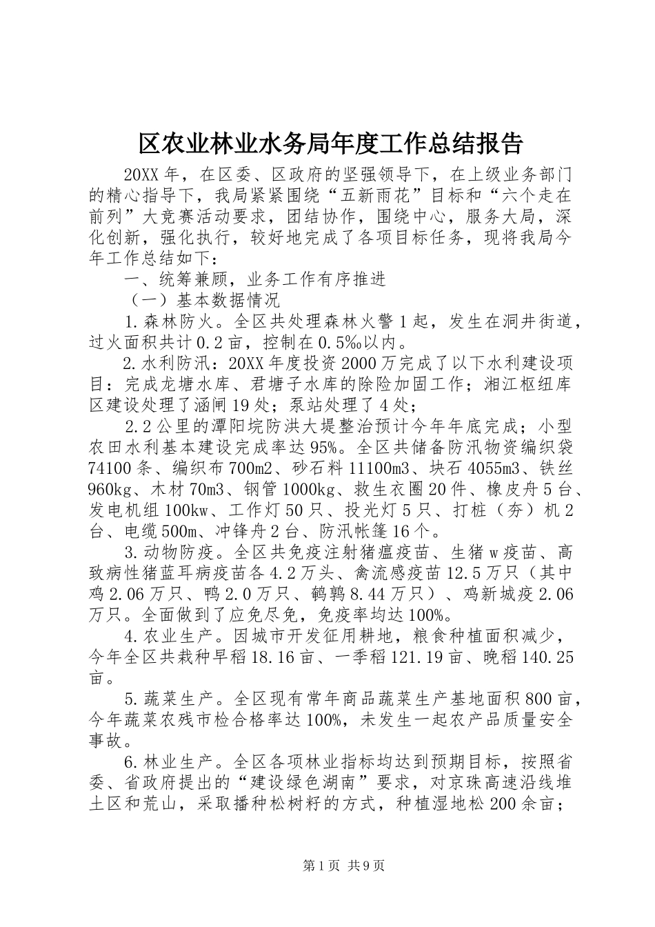 2024年区农业林业水务局年度工作总结报告_第1页
