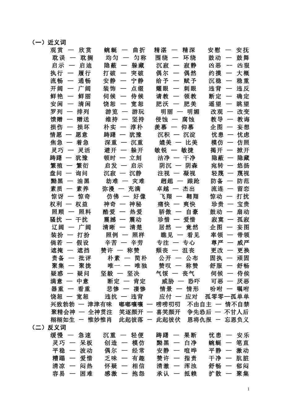 四年级语文下册近义词-反义词-多音字汇总Microsoft-Word-文档-(3)_第1页