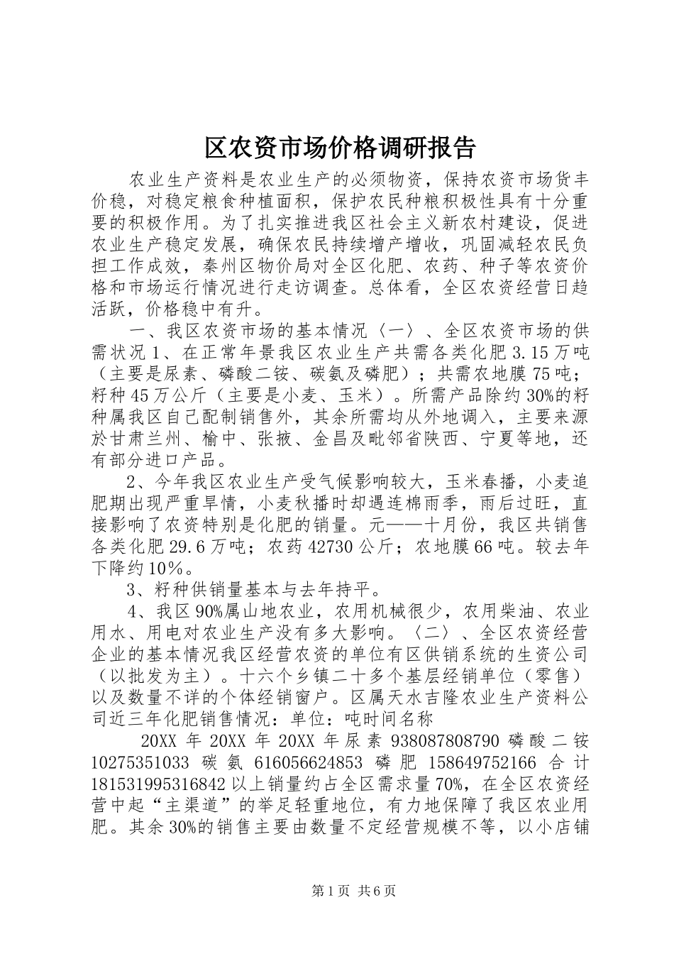 2024年区农资市场价格调研报告_第1页