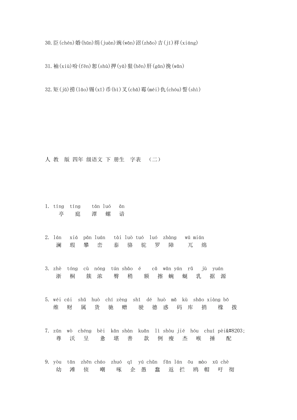 四年级语文下册全册生字表(人教版)_第3页