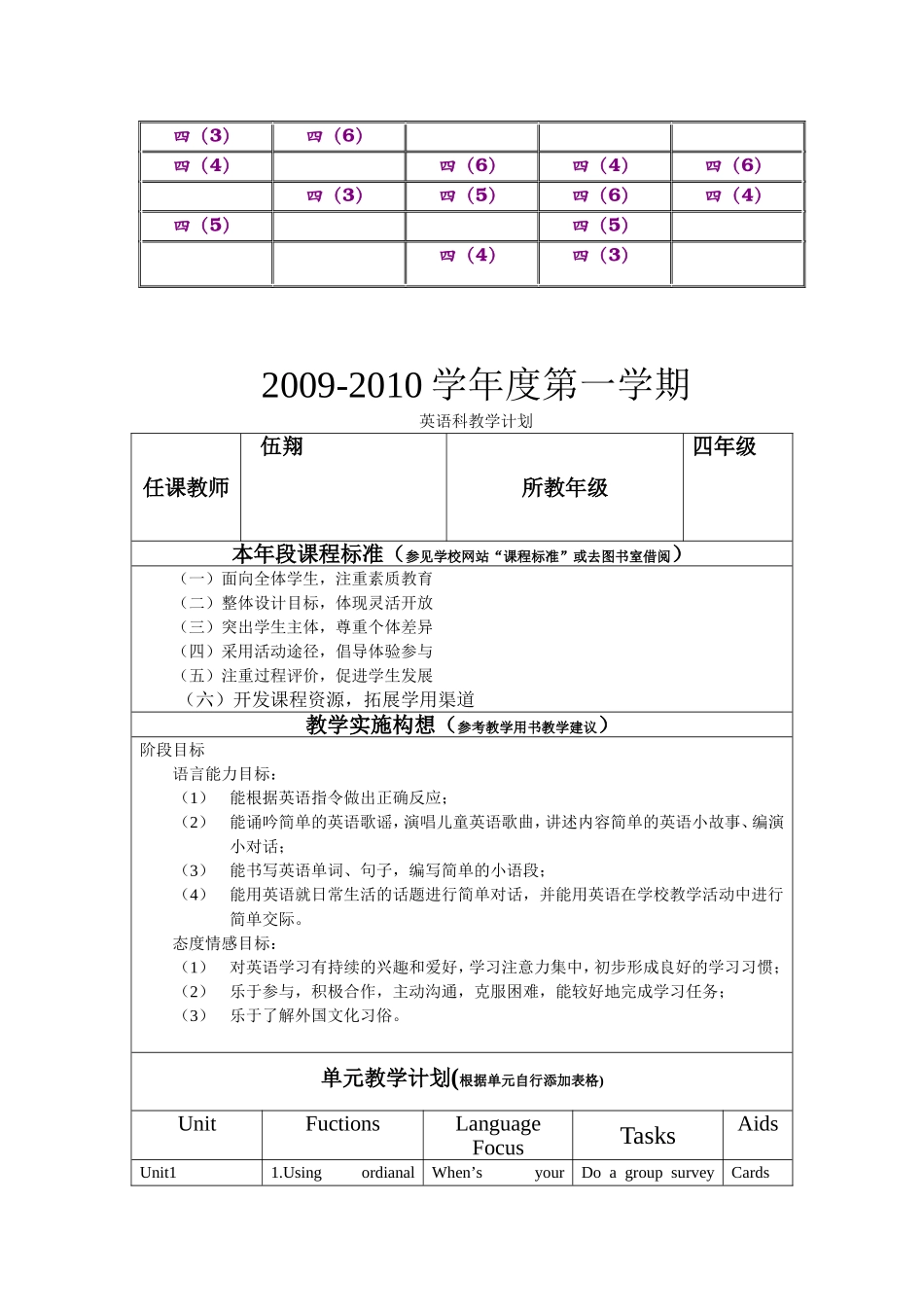 四年级英语教学进度计划_第2页