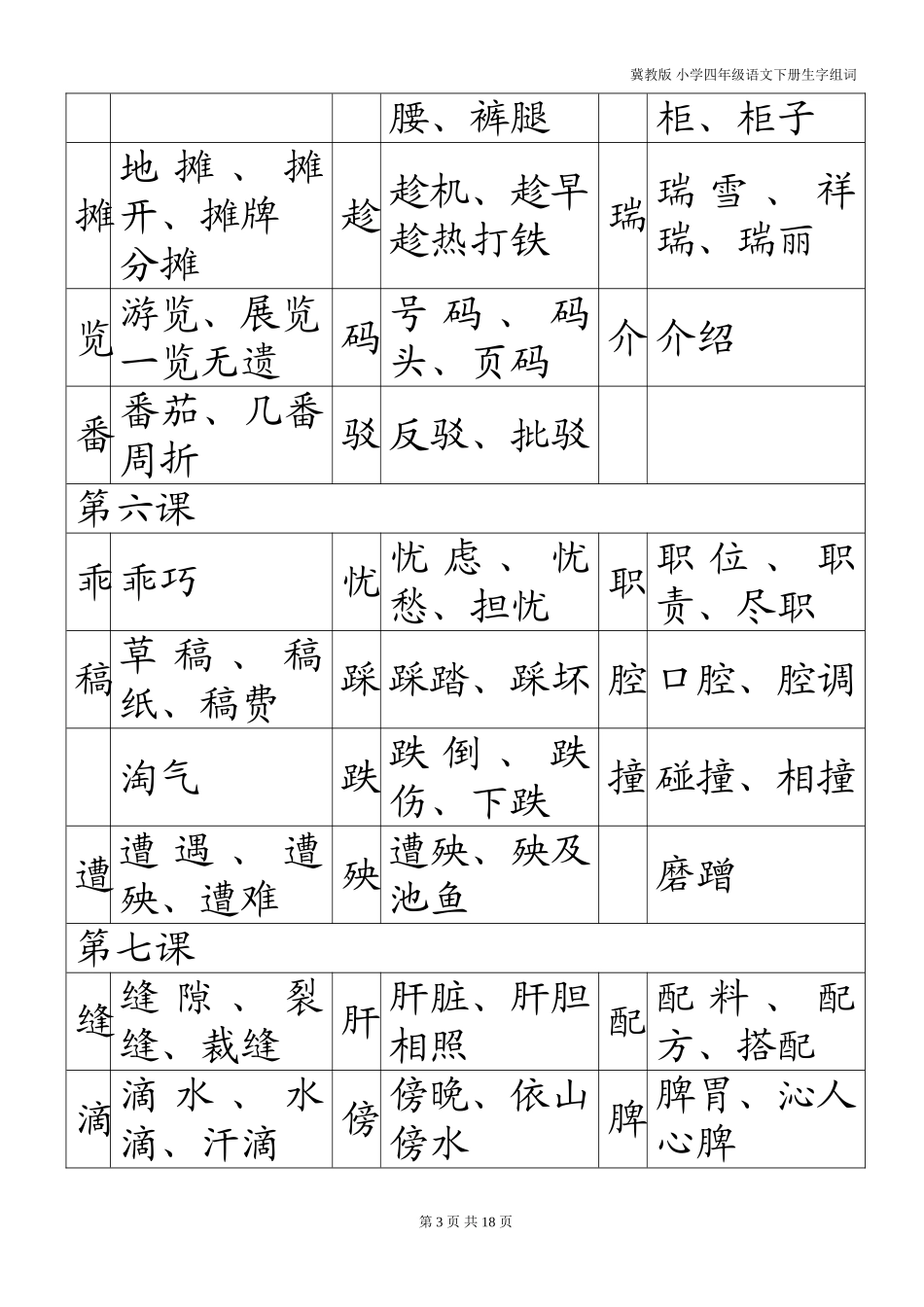 四年级语文下生字组词(冀教版)_第3页