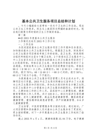 2024年基本公共卫生服务项目总结和计划