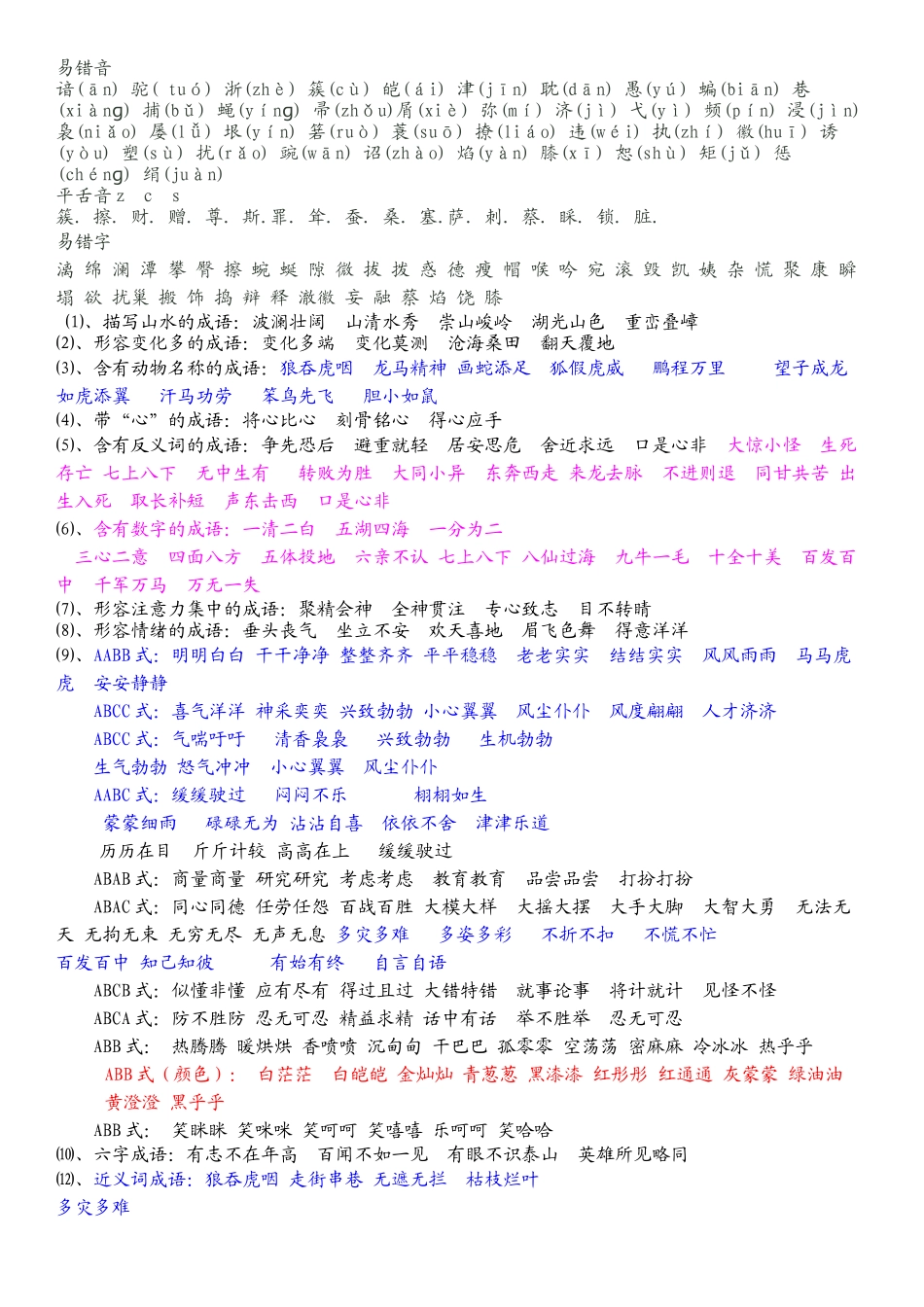 四年级语文下知识点总结归纳(完整打印版)_第1页