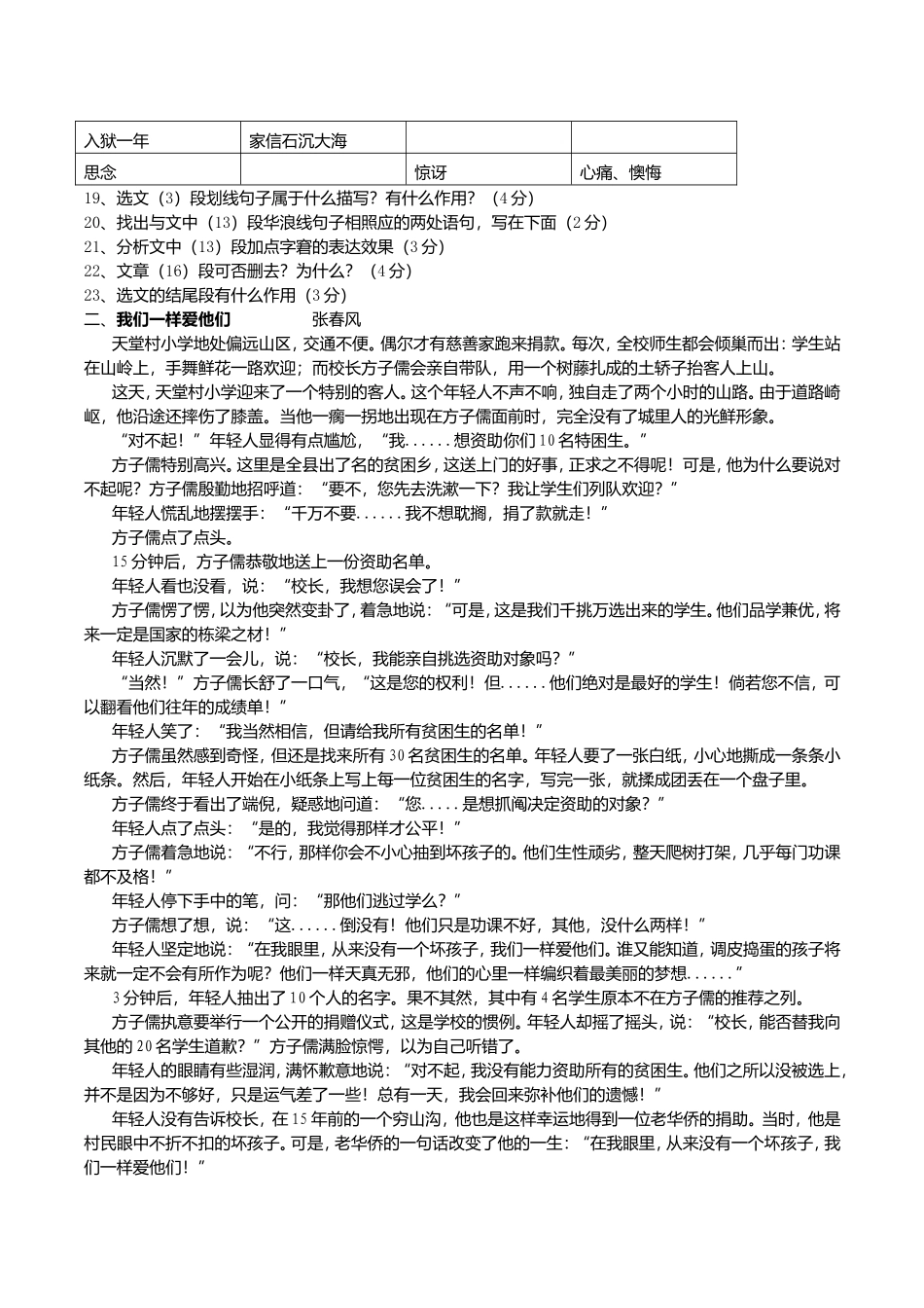 四篇记叙文阅读表格题填词汇编及答案_第2页