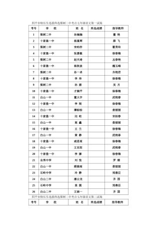 四平市特长生选拔终选梨树二中考点七年级语文第一试场
