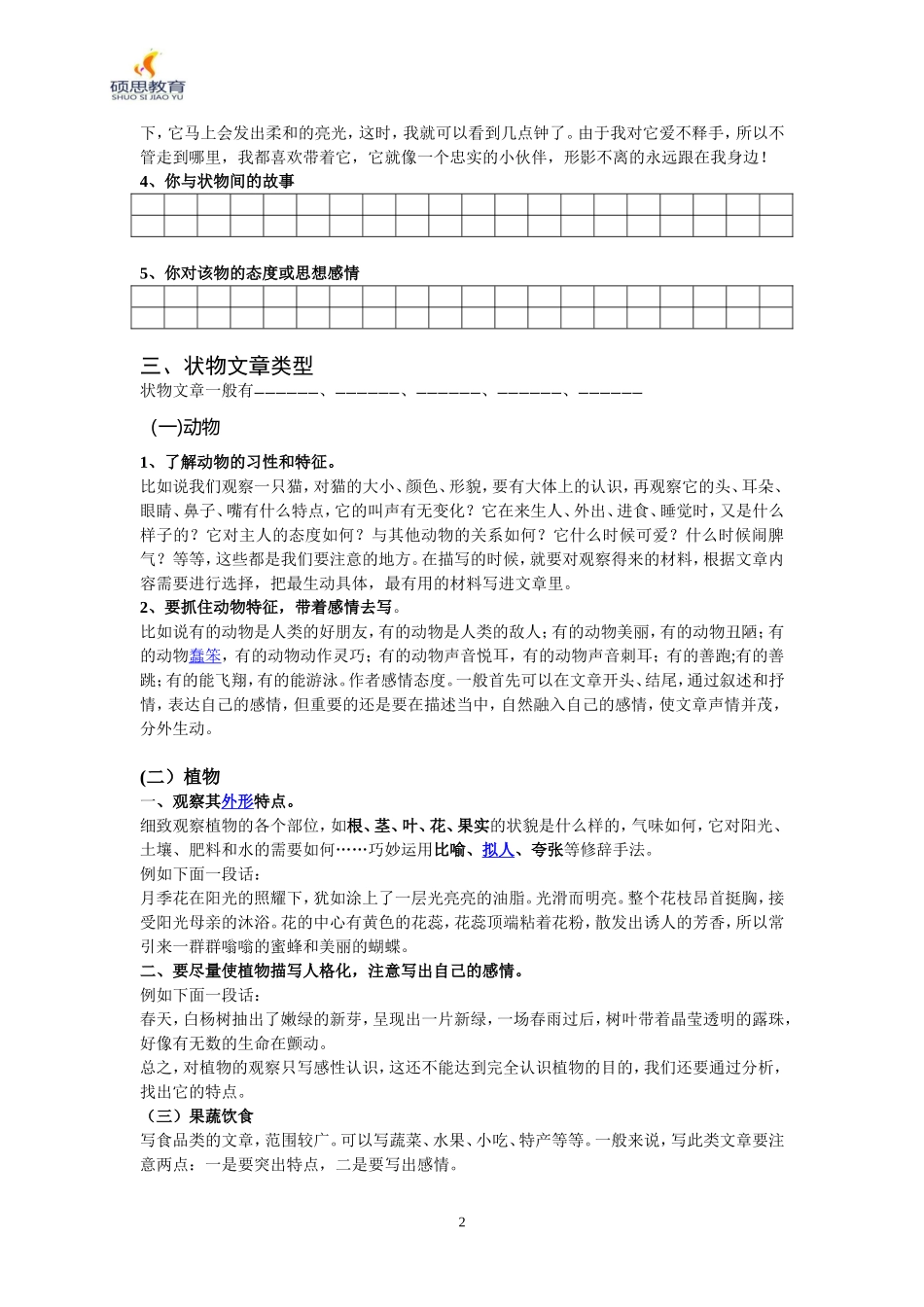 四年级状物作文教案(学生专用)_第2页