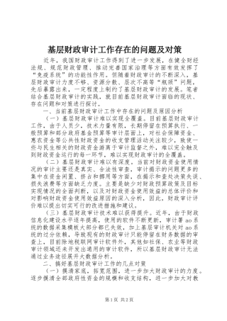 2024年基层财政审计工作存在的问题及对策